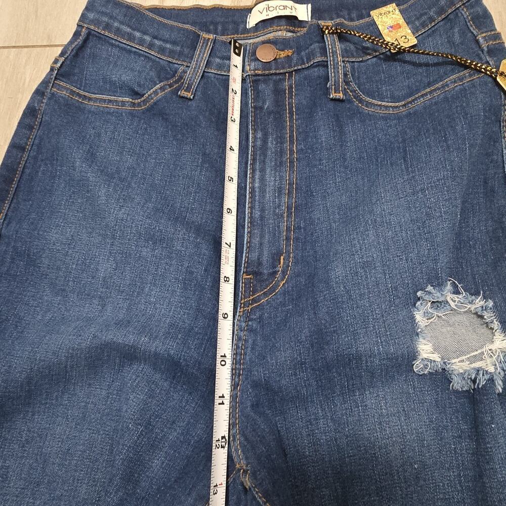 Vibrant Jeans Women 13 W30 Blue Bootcut High Rise Distressed Bell Bottom Y2K - Picture 5 of 10